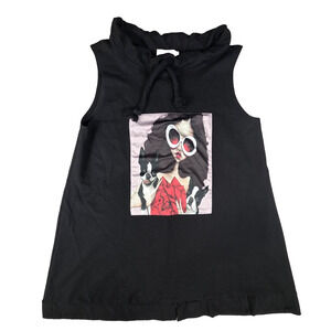 Balabanoff Style Black Sleeveless Cowl Neck Mini Dress - Boston Terrier Graphic